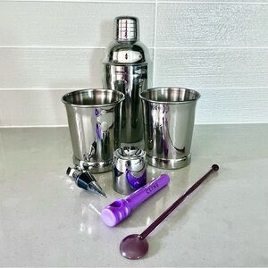 3/$30 COCKTAIL Set Silver Martini Shaker, Tumblers, Stoppers, Corkscrew, Stirrer